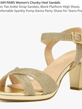 Dream Pairs Gold Glitter Chunky Heel Sandals
